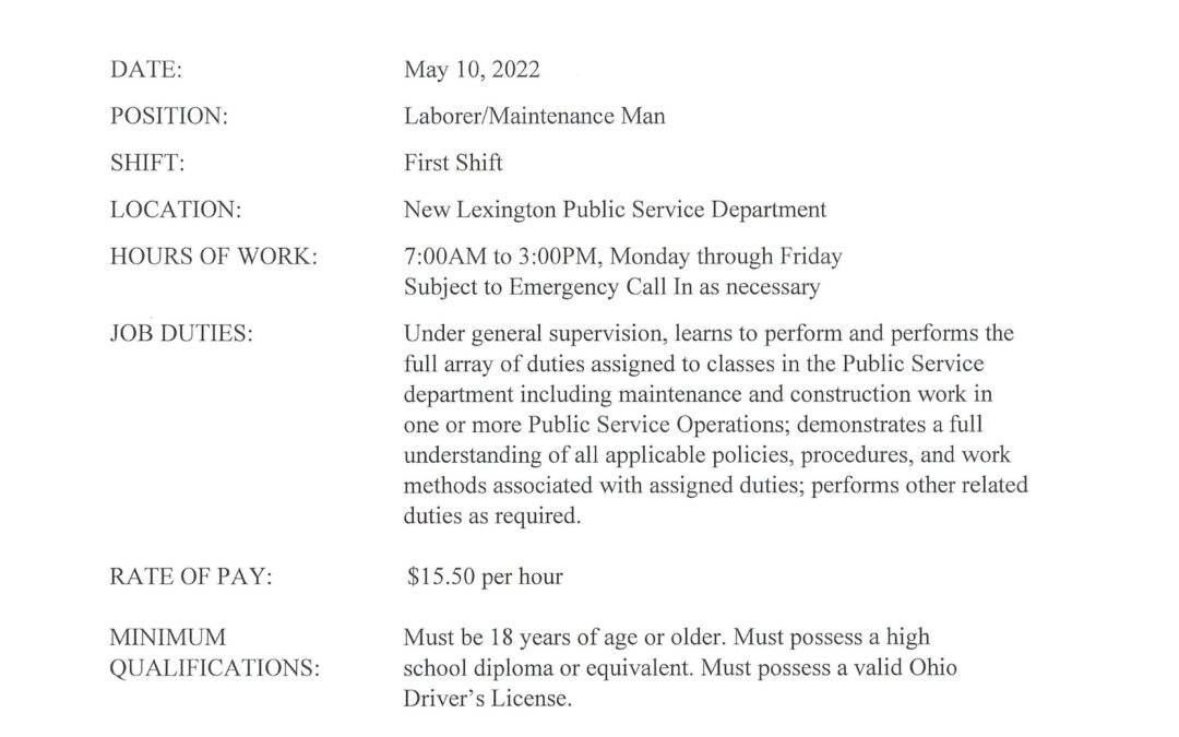Laborer/Maintenance Job Posting